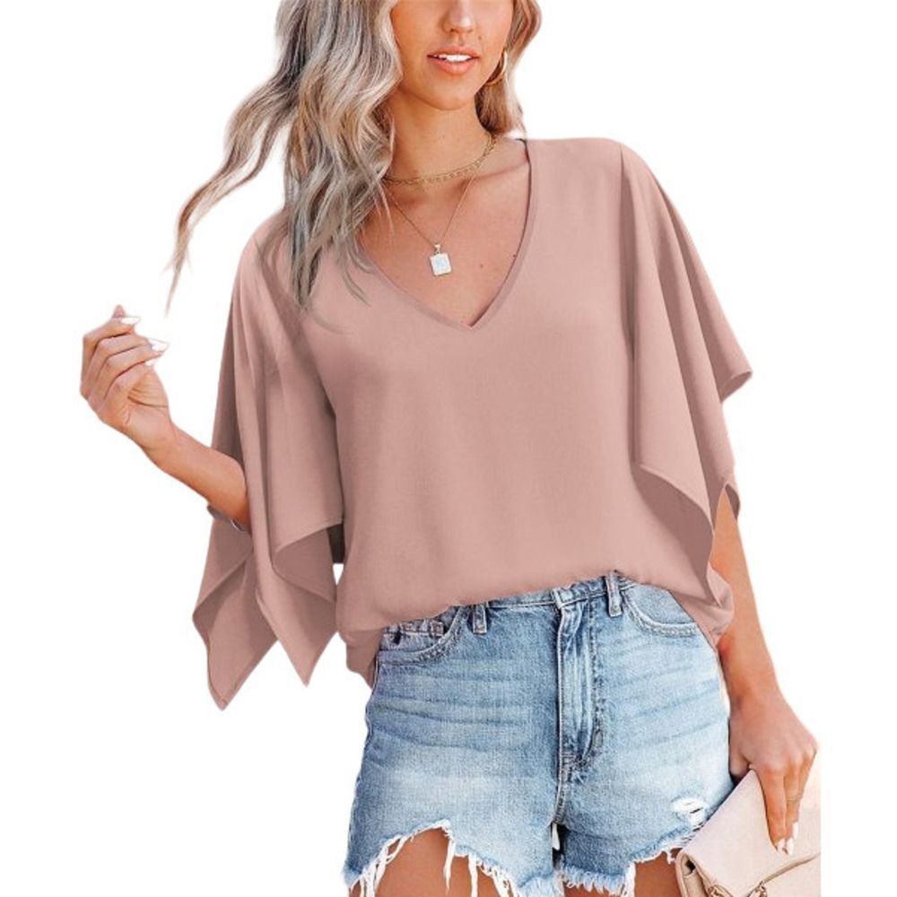 UDEAR Orange Pink Kimono Sleeve V Neck Top Size L